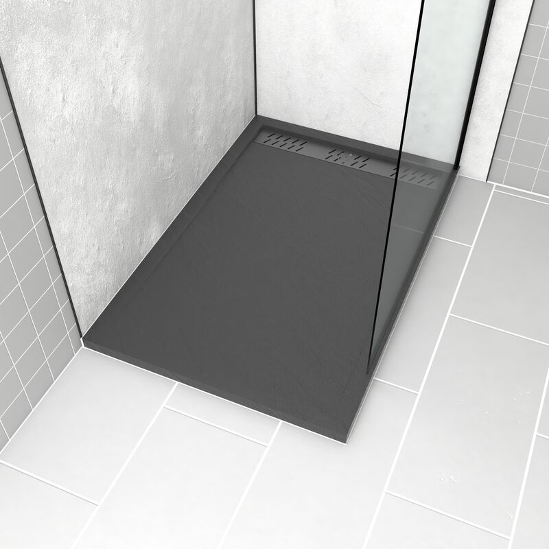 foto del prodotto aurlane piatto doccia in acrilico grigio effetto pietra 80x120x4cm griglie cromo e gun metal meteora