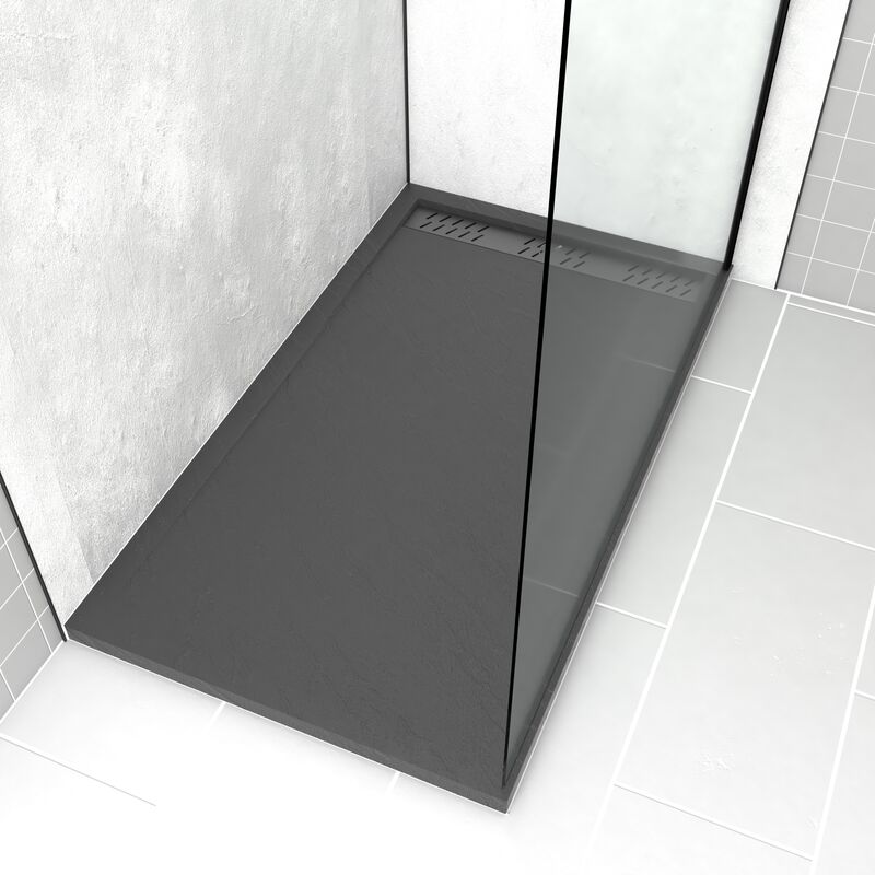 foto del prodotto aurlane piatto doccia in acrilico grigio effetto pietra 80x140x5cm griglie cromo e gun metal meteora