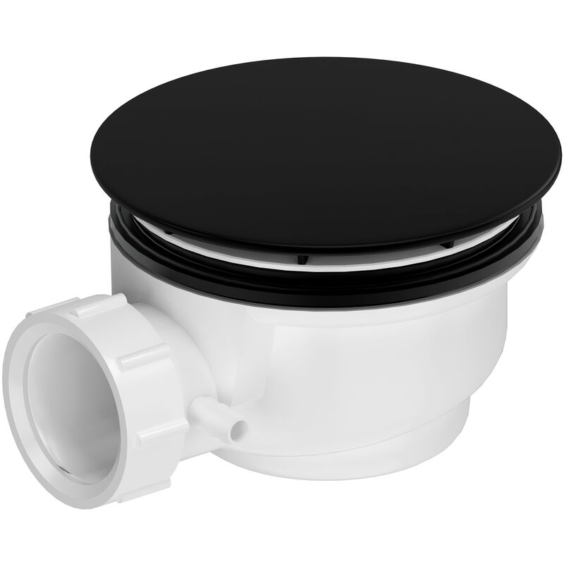 foto del prodotto aurlane piletta per piattio doccia con diametro di 90 mm copertura nera scarico orizzontale