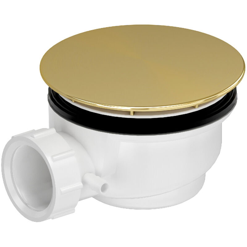 foto del prodotto aurlane piletta per piattio doccia con diametro di 90 mm copertura oro spazzolato scarico orizzontale