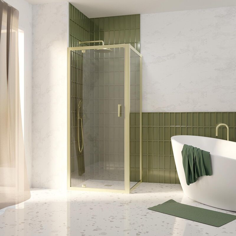 foto del prodotto aurlane porta doccia girevole 80x200cm e parete laterale fissa 80cm finitura oro spazzolato vetro 6mm