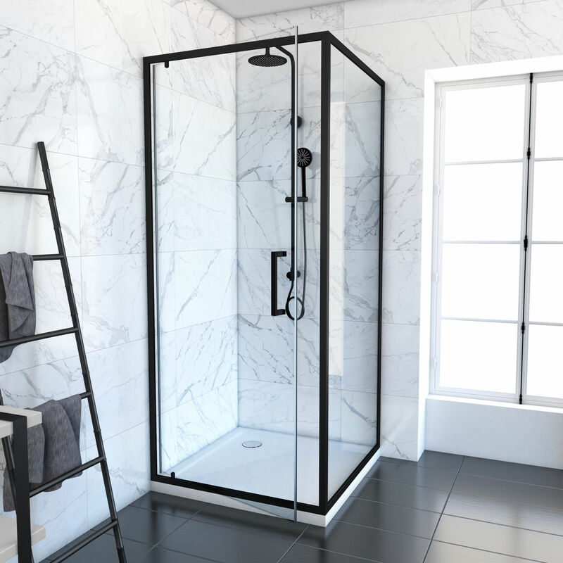 foto del prodotto aurlane porta doccia girevole e parete laterale fissa 80x80x200 profili nero opaco crush pivotante