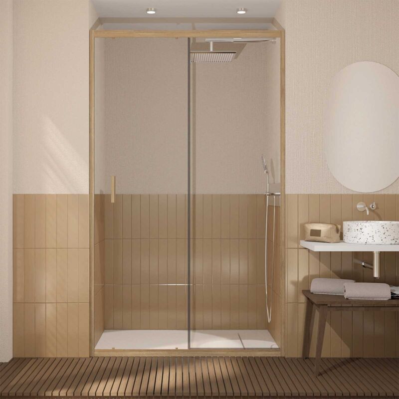foto del prodotto aurlane porta doccia scorrevole 120x200cm profili in alluminio legno vetro 6mm