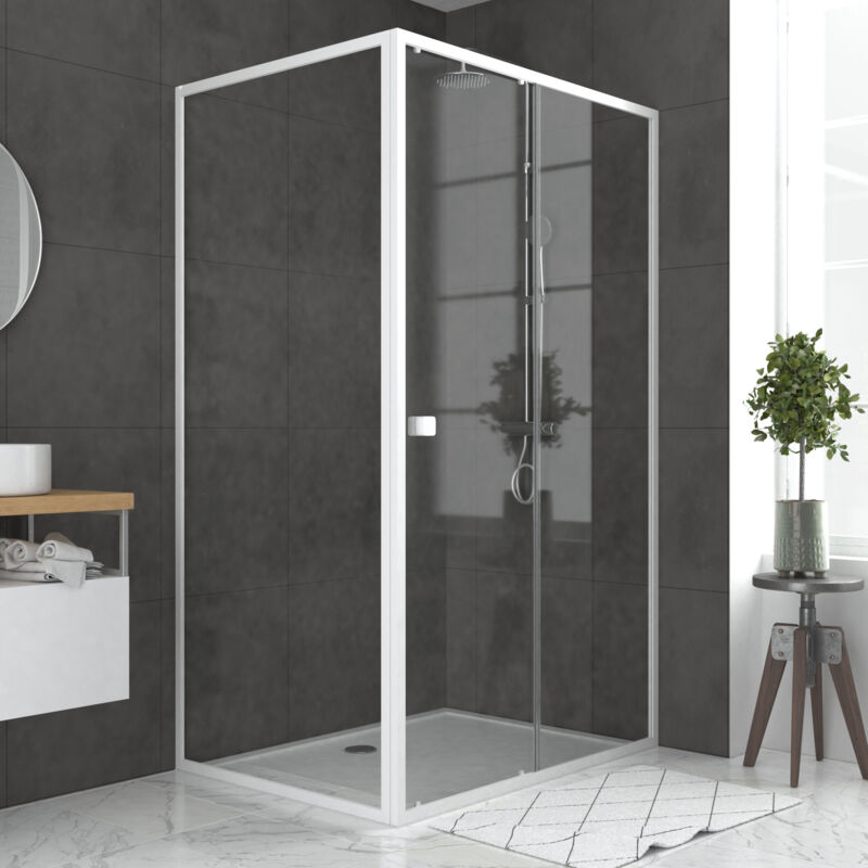 foto del prodotto aurlane - porta doccia scorrevole bianca 120x185cm + parete laterale fissa 90 vetro trasparente 5mm - whity slide 120