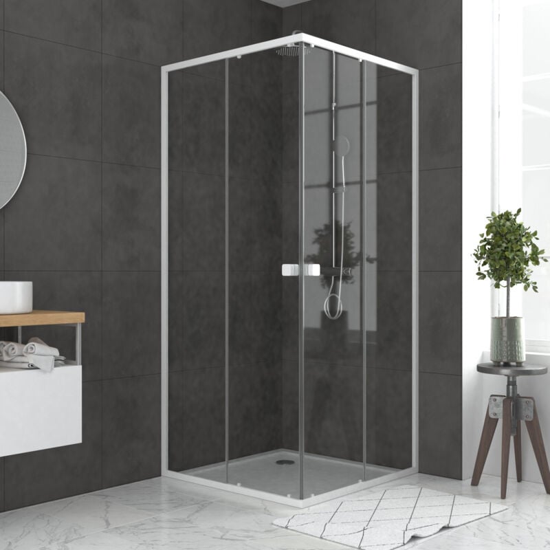 foto del prodotto aurlane porta doccia scorrevole bianca da 78 a 90x185 cm piatto doccia 90x90 whity slide