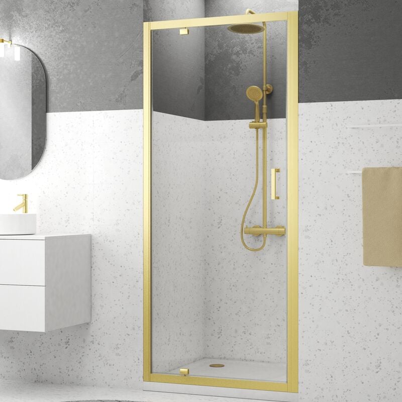 foto del prodotto aurlane porta girevole per doccia 90x200cm profilo oro spazzolato vetro temperato 6 mm goldy crush