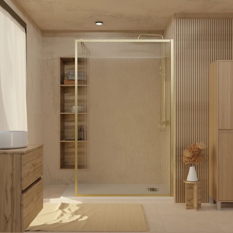 foto del prodotto aurlane schermo doccia 140x200 cm vetro ondulato 6 mm e alluminio oro spazzolato