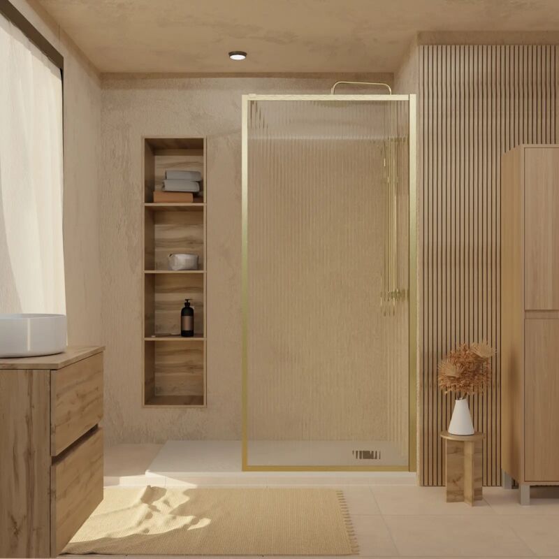 foto del prodotto aurlane schermo doccia 90x200 cm vetro ondulato 6 mm e alluminio oro spazzolato