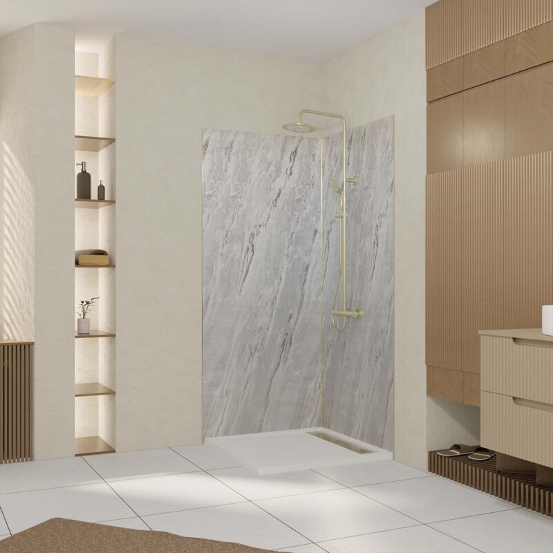 foto del prodotto aurlane set di 2 pannelli murali artic storm 90x210 cm profili oro spazzolato