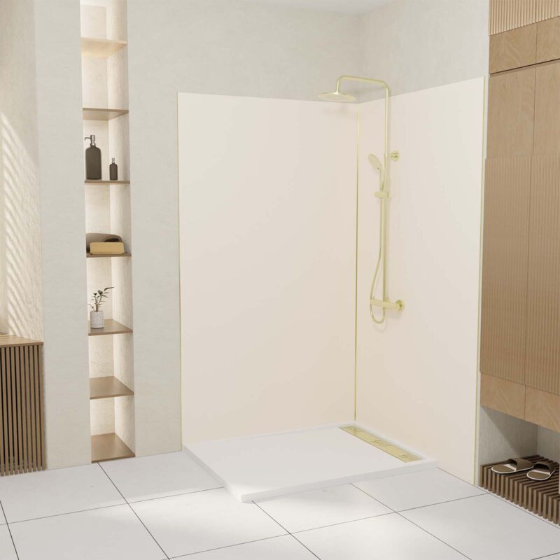 foto del prodotto aurlane set di 2 pannelli murali in alluminio avorio 120x210 cm profili oro spazzolato