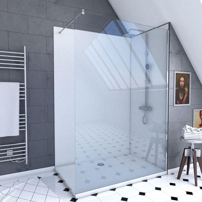 foto del prodotto aurlane set doccia 90x120 cm pannelli murali bianco cromato piatto doccia parete trasparente 8 mm
