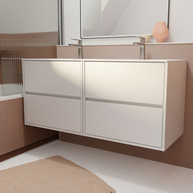 foto del prodotto aurlane set mobile bagno 120 cm laccato bianco 4 cassetti con lavabo in ceramica xenos