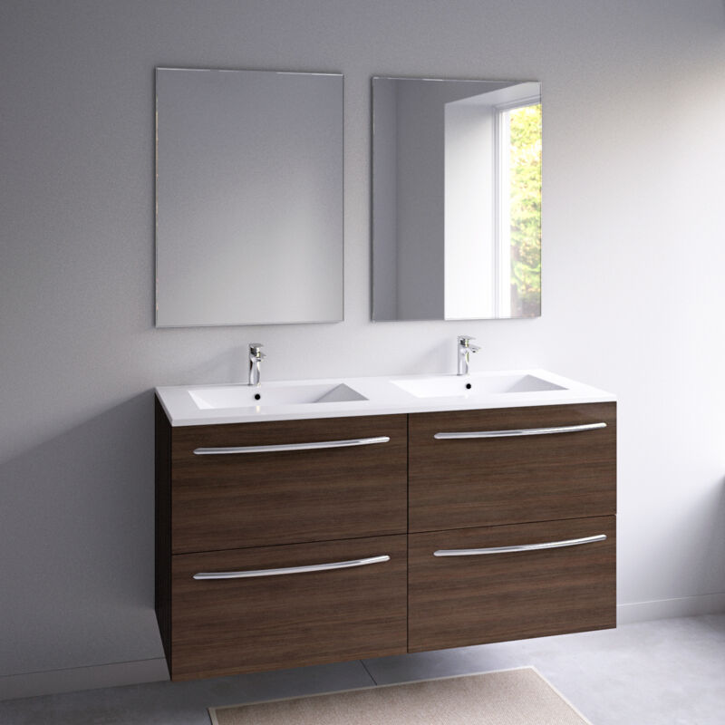 foto del prodotto aurlane set mobile bagno 130 cm rovere vecchio marrone 4 cassetti lavabo doppio in resina