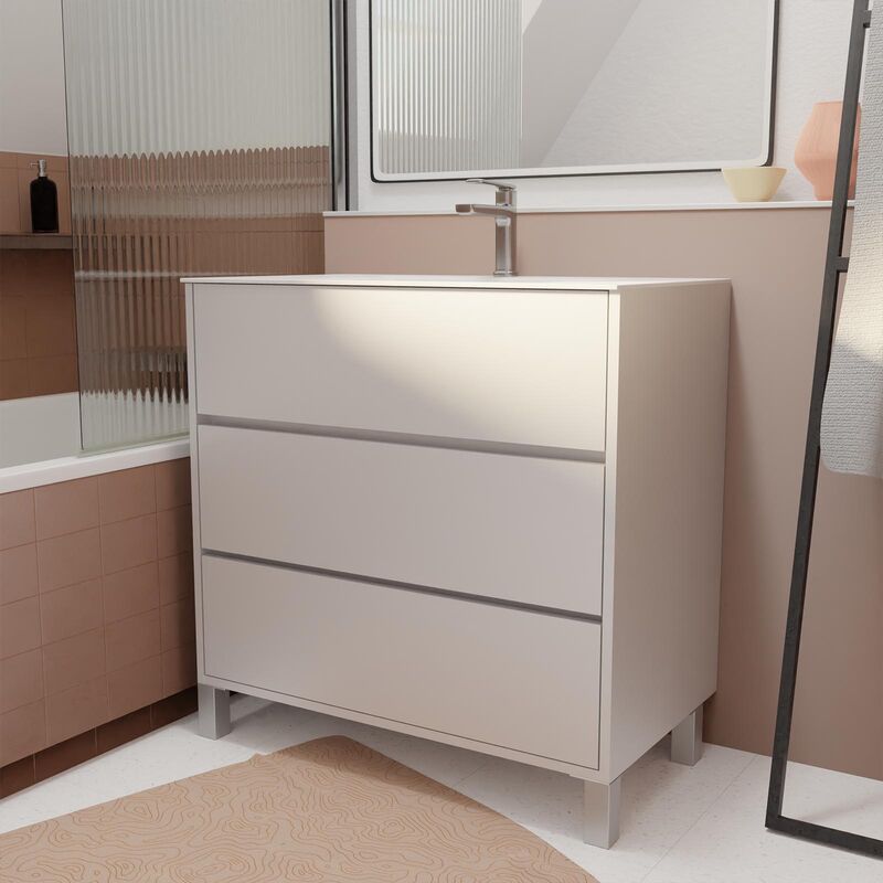 foto del prodotto aurlane set mobile bagno 80 cm laccato bianco 3 cassetti con lavabo in ceramica xenos