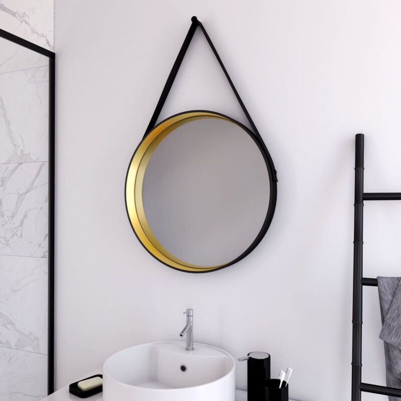 foto del prodotto aurlane specchio da bagno rotondo stile barbiere diametro 50 cm barber gold