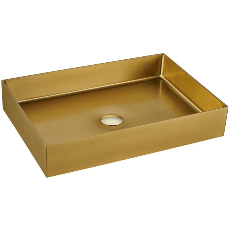 foto del prodotto aurum lavabo da appoggio in acciaio inox 304, 55x38x11 cm senza troppopieno scarico, pvd oro spazzolat swiss aqua technologies