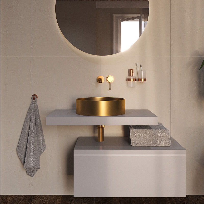 foto del prodotto aurum lavabo freestanding in acciaio inox, 38 x 38 x 11 cm senza troppopieno scarico, oro spazzolato swiss aqua technologies