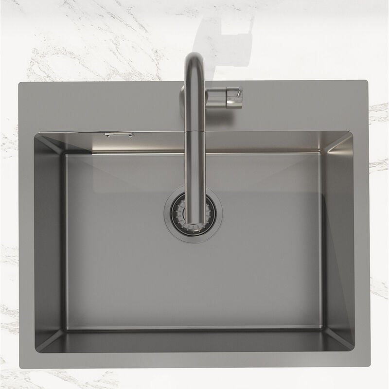foto del prodotto aurum lavello in acciaio inox 304, 1 vasca, 55x45x21 cm, gun metal spazzolato pvd swiss aqua technologies