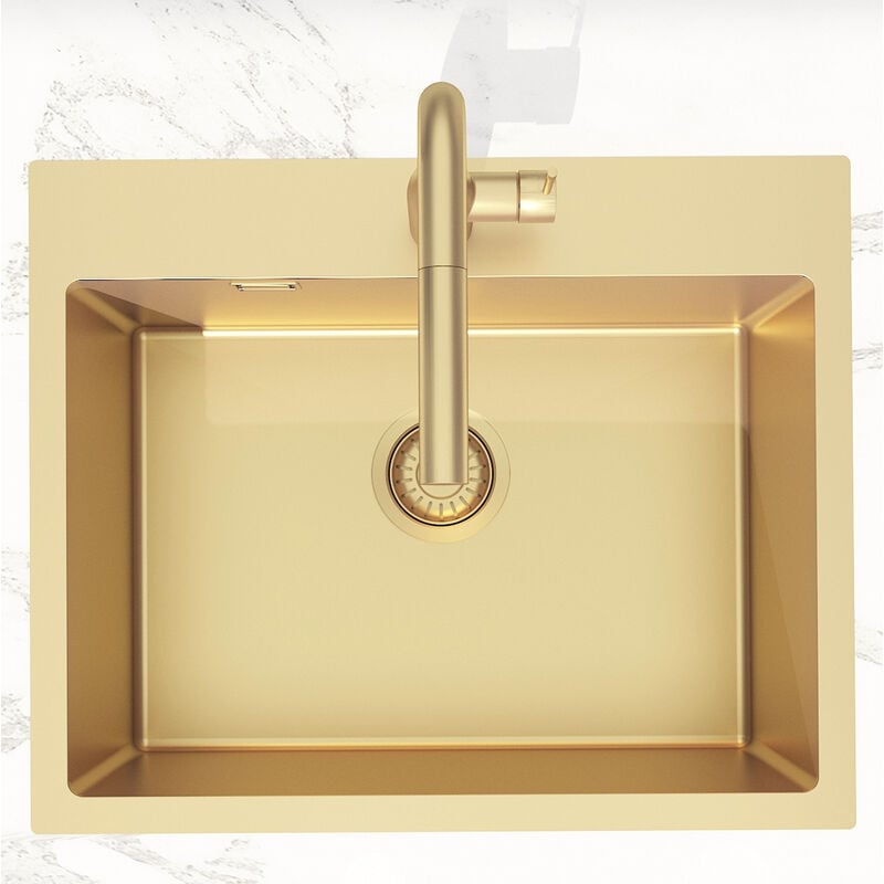 foto del prodotto aurum lavello sottotop in acciaio inox 304, 1 vasca, 55x45x21 cm, pvd oro spazzolato swiss aqua technologies