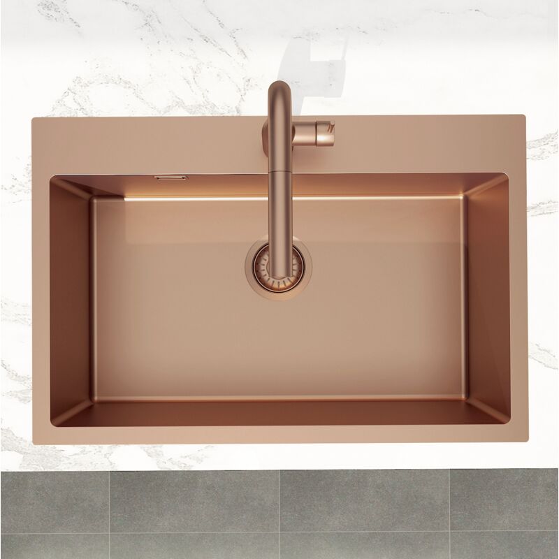 foto del prodotto aurum lavello sottotop in acciaio inox 304, 1 vasca, 68x45x21 cm, pvd rame spazzolato swiss aqua technologies
