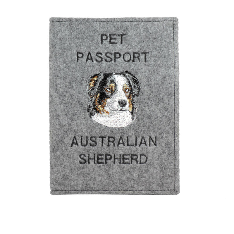 foto del prodotto australian shepherd, aussie portapassaporto per cani, portadocumenti, regalo per viaggiatori di art dog