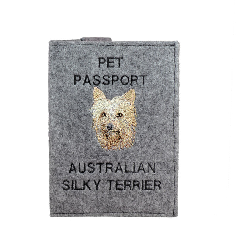 foto del prodotto australian terrier, aussie portapassaporto per cani, portadocumenti, regalo per viaggiatori di art dog