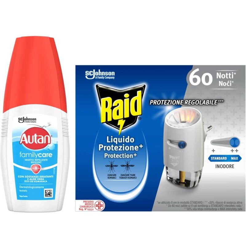 foto del prodotto autan e raid protezione completa, antizanzare family care vapo 1 confezione da 100 ml, raid liquido elettrico protezione, 1 base e 1 ricarica