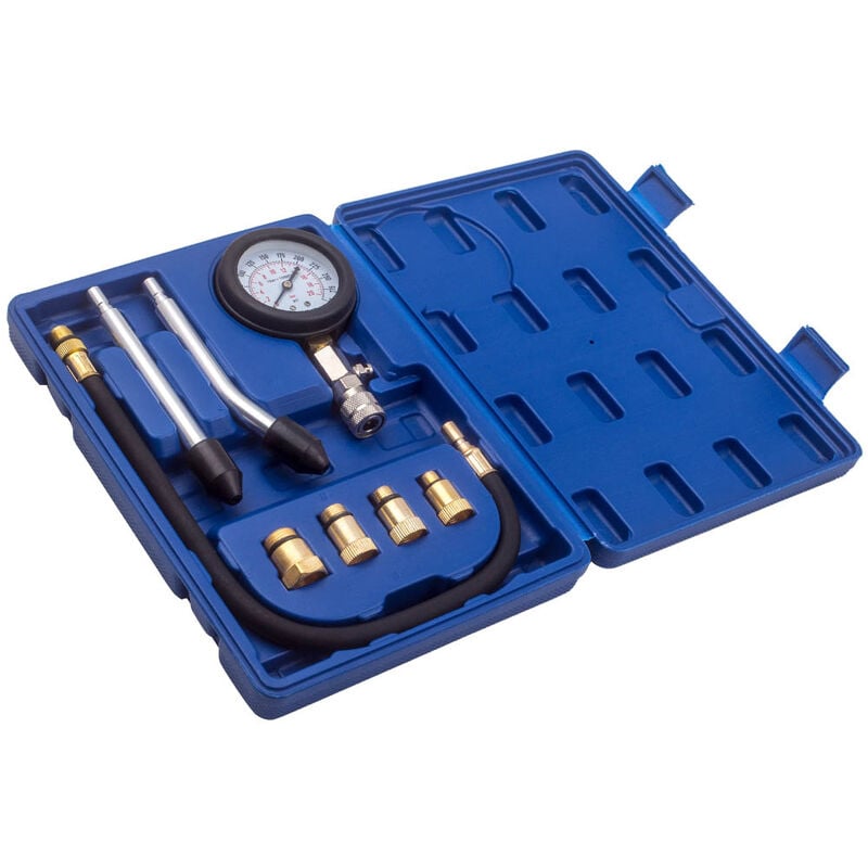 foto del prodotto auto benzin zylinder kompressor druck tester manometer kfz werkzeugkompressionstester kompressionspr fer benzin pkw lkw tester megert 8tlg.
