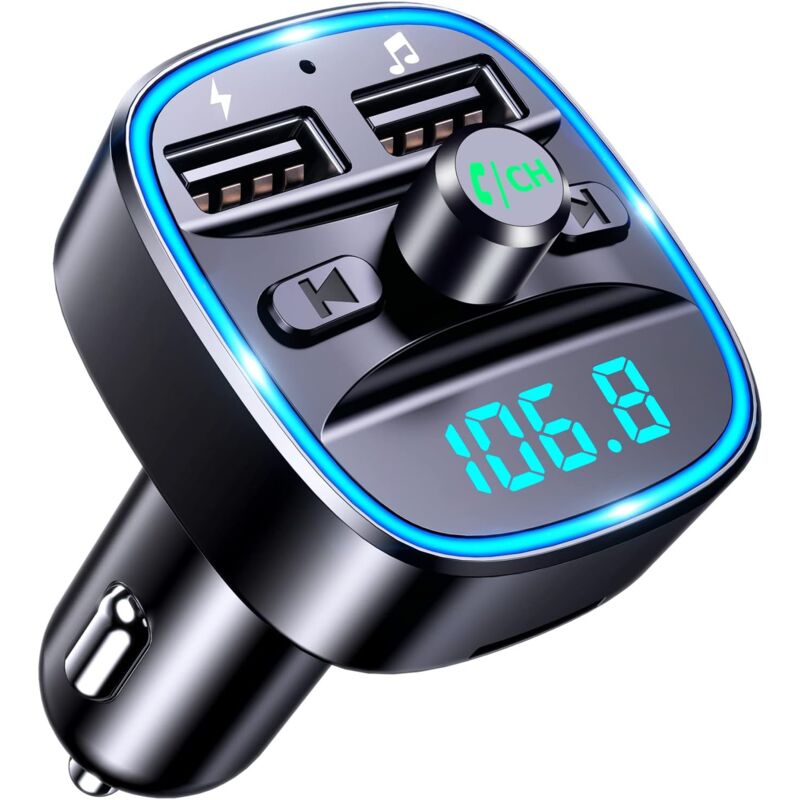 foto del prodotto auto bluetooth, trasmettitore fm bluetooth 5.3, adattatore radio, lettore musicale mp3 wireless, chiamata in vivavoce, doppie porte usb 5 v 2,4 a e 1