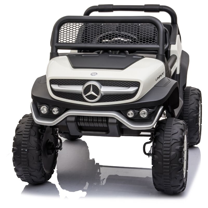 foto del prodotto auto elettrica per bambini mercedes unimog 12v 2 posti monitor touchscreen mp4 bianco