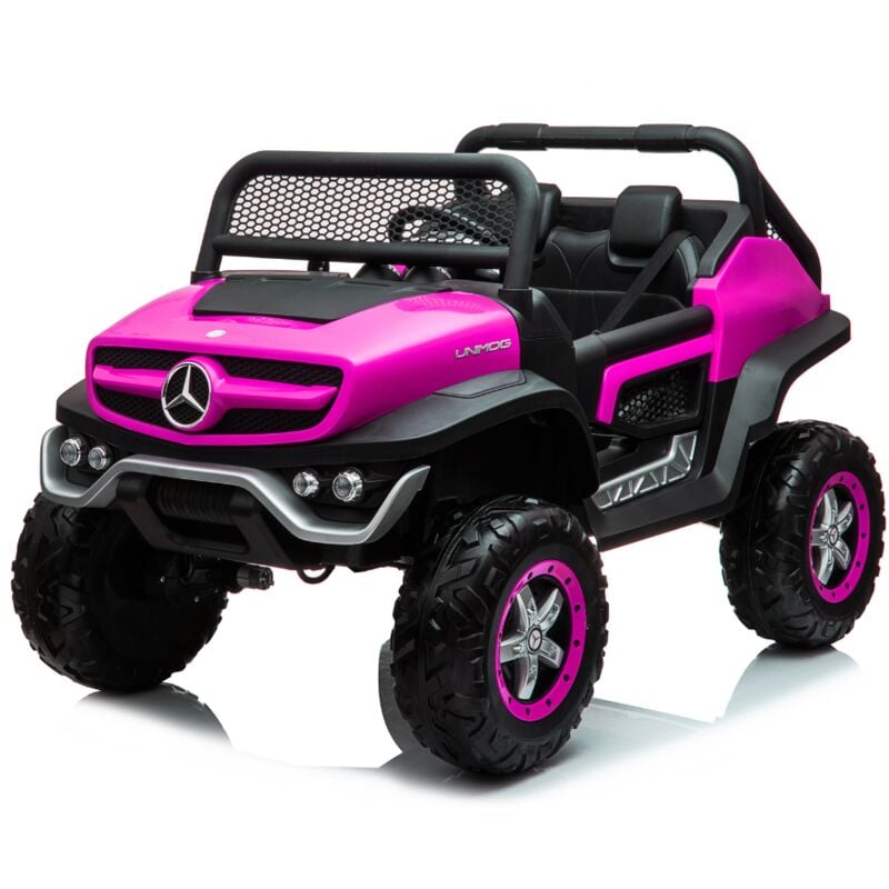 foto del prodotto auto elettrica per bambini mercedes unimog 12v 2 posti monitor touchscreen mp4 rosa