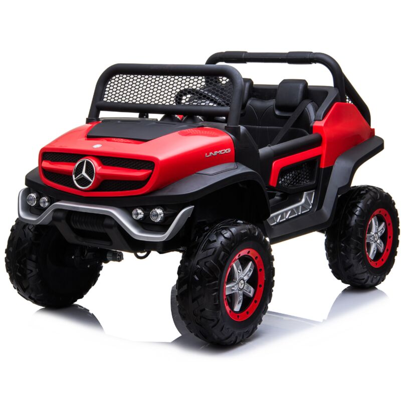 foto del prodotto auto elettrica per bambini mercedes unimog 12v 2 posti monitor touchscreen mp4 rosso