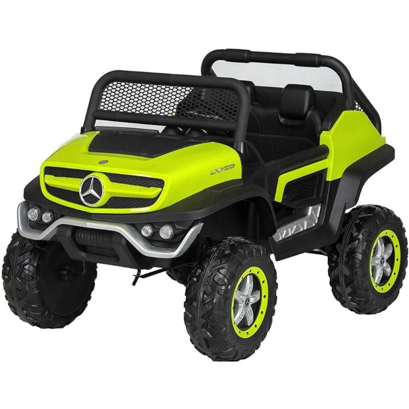 foto del prodotto auto elettrica per bambini mercedes unimog 12v 2 posti monitor touchscreen mp4 verde