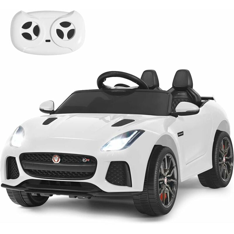 foto del prodotto auto elettrico 12 v per bambini, macchina elettrica a 2 posti con telecomando, avanti e indietro, 3 5 km h bianco costway