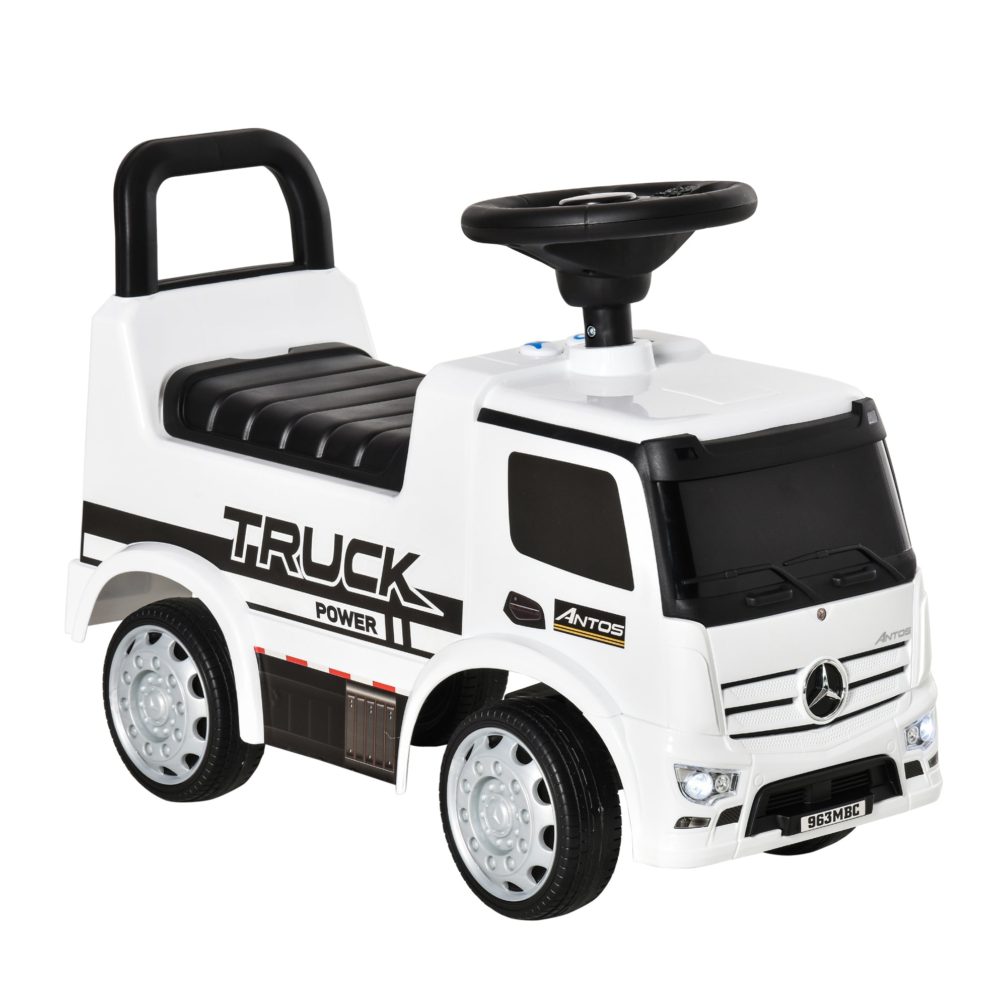 foto del prodotto auto macchina cavalcabile per bambini con licenza mercedes truck power bianca