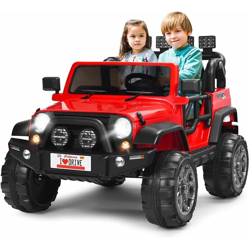 foto del prodotto auto macchina elettrica per bambini 12v, veicolo elettrico a batteria 2 posti, con telecomando 2,4 g, porta usb e aux, per bambini 3 anni rosso 