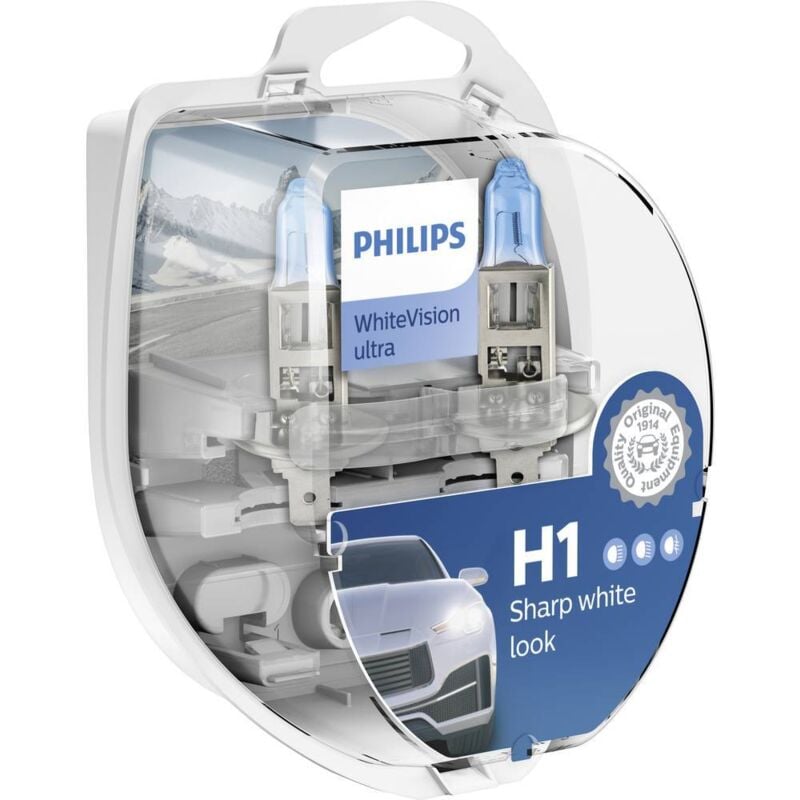 foto del prodotto automotive 12258wvusm lampadina alogena whitevision ultra h1 55 w 12 v philips