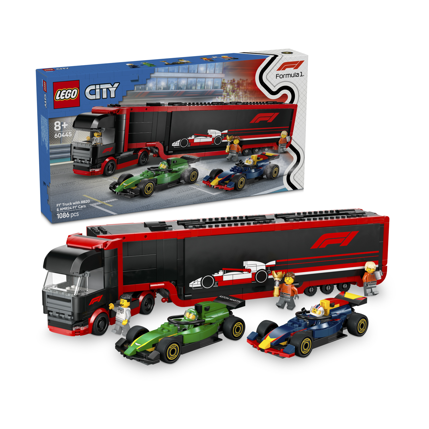 foto del prodotto autotrasportatore con monoposto rb20 e amr24 f1 lego city