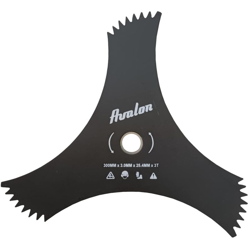 foto del prodotto avalon - disco a 3 punte dentate universale 300 x 25,4 x 3 mm per decespugliatore, lama per tagliare erba densa, acciaio da 3 mm