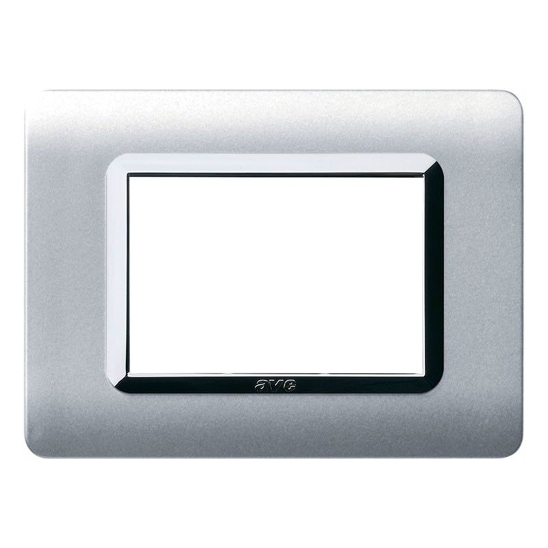 foto del prodotto ave placca tecnopolimero sistema 44 alluminio naturale cornice cromata 3 moduli 44py03als