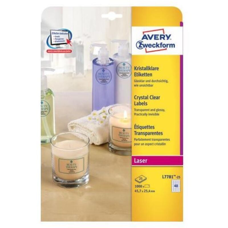 foto del prodotto avery l7781-25 etichetta autoadesiva rettangolo permanente trasparente 1000 pz