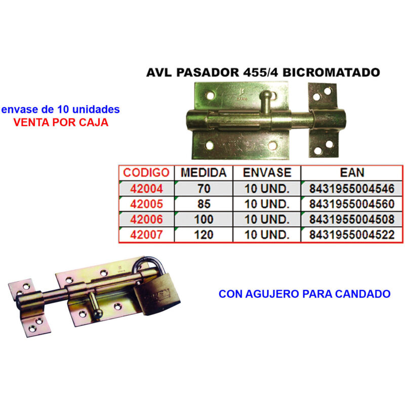 foto del prodotto avl - 455 4 chiusura bicromata 100 mm con foro per lucchetto avafx-100