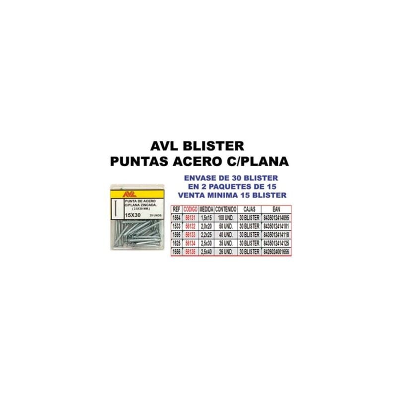 foto del prodotto avl blister punta in acciaio 2.5x30 testa piatta zincata 1625