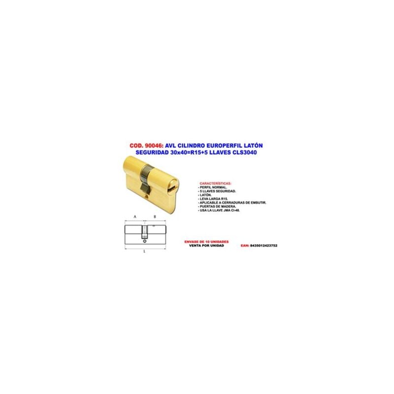 foto del prodotto avl cilindro di sicurezza europefil profilo laterale 30x40r15 5 chiavi cls3040