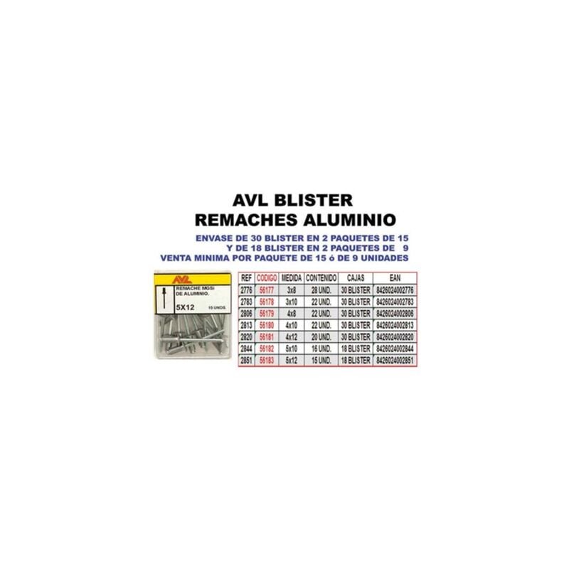 foto del prodotto avl rivetti in alluminio blister 5x10 2844