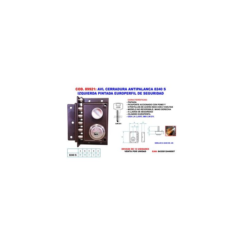 foto del prodotto avl serratura antileva 8240 s sinistra verniciata profilo europeo di sicurezza