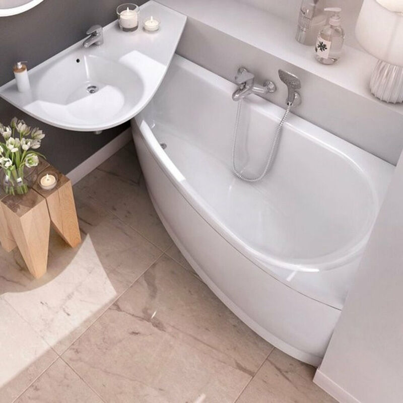 foto del prodotto avocado set vasca angolare destra 160 x 75 cm in acrilico, bianco grembiule 160 cm piedini ravak