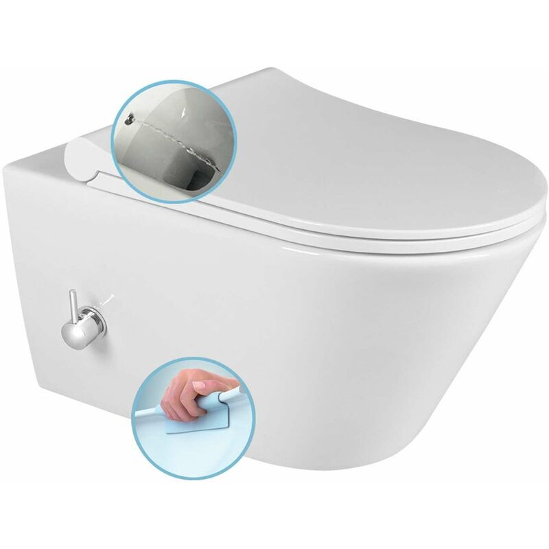 foto del prodotto avva - wc sospeso con doccetta bidet, rimless, bianco 100315 - sapho