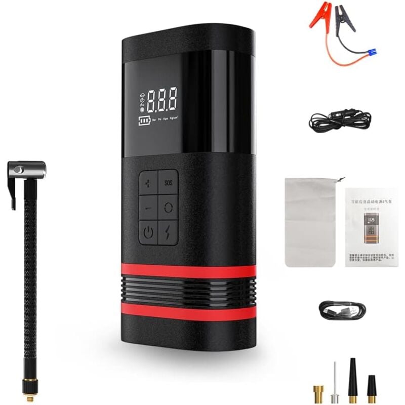 foto del prodotto avviatore di emergenza per auto, avviatore di emergenza per batteria per auto 4 in 1 con compressore d aria da 150 psi, booster per batteria da 1000