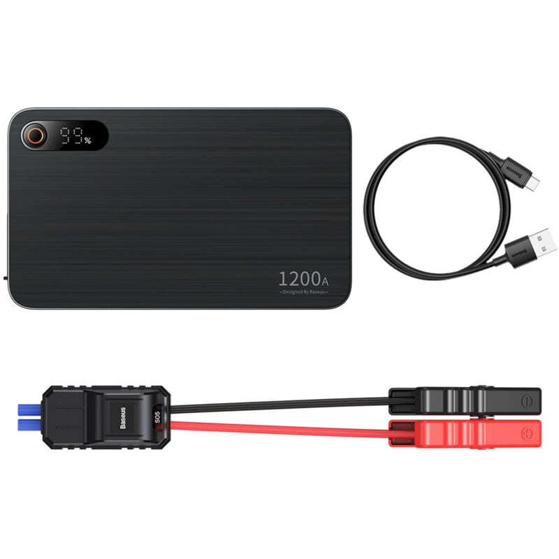 foto del prodotto avviatore di emergenza per avviamento auto 3in1 1200a 7200mah power bank torcia a led nero